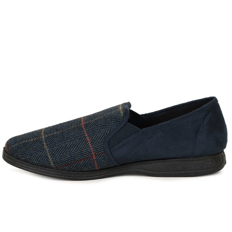 Mens Lazy Dogz Harrison Tweed Slippers - Navy