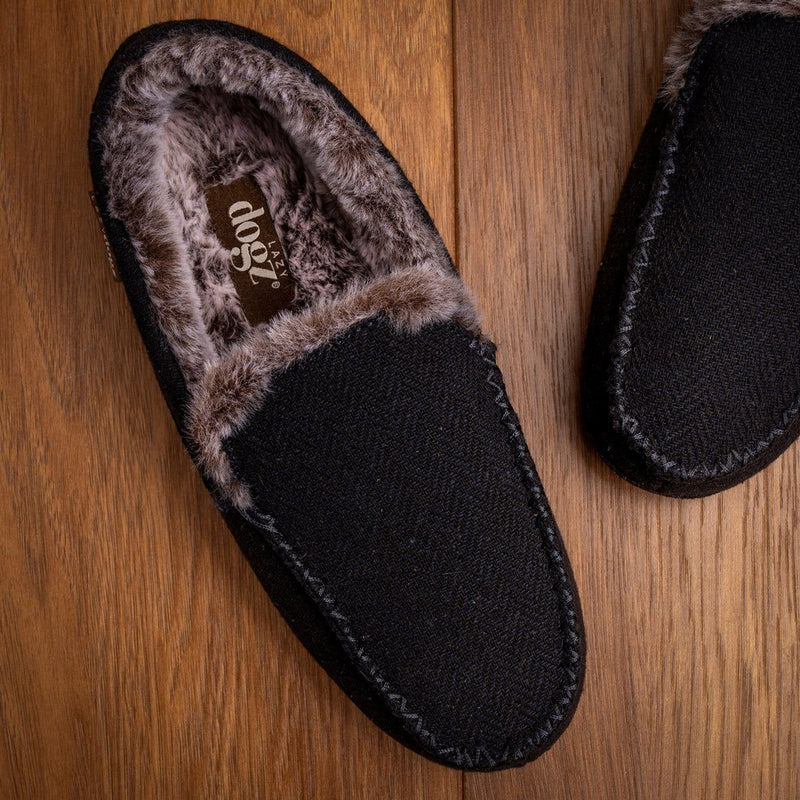 Mens Lazy Dogz Hendrix II Navy Fur Lined Slippers - Navy