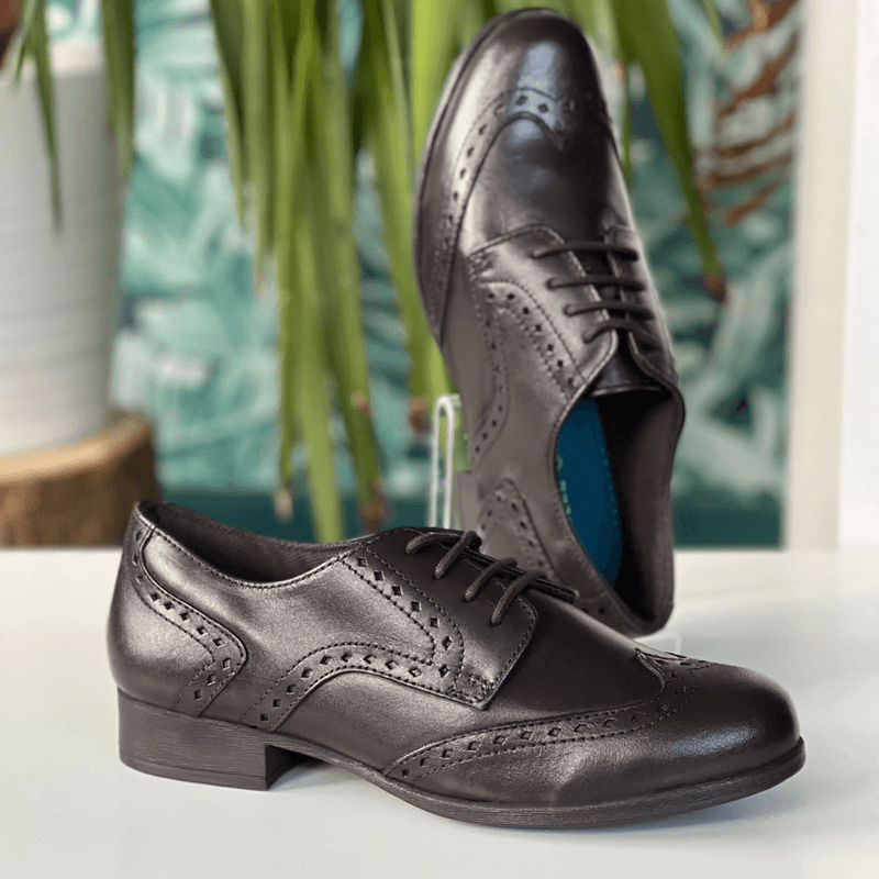 Term Meghan Brogue Girls School Shoes - Brown Leather