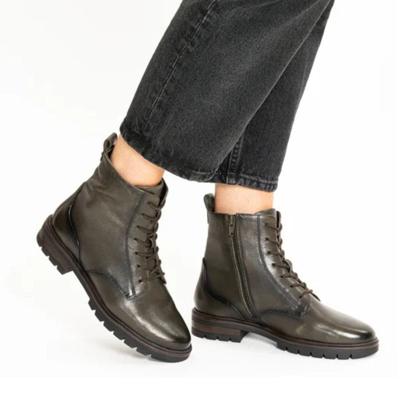 Womens Ara Leather Lace-up Ankle Boot - Forest Green