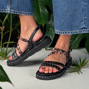 Womens Tamaris 28227 Black and Leopard Sandals - Black Comb