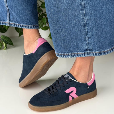 Womens Rieker W2200 Blue Suede with Pink Gumsole Trainers - Blue