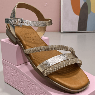Womens Oh My Sandals 5871 Diamante Strap Flat Sandals - Gold