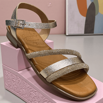 Womens Oh My Sandals 5871 Diamante Strap Flat Sandals - Gold