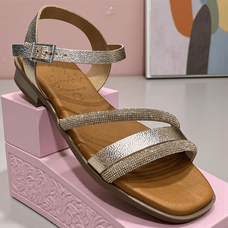 Womens Oh My Sandals 5871 Diamante Strap Flat Sandals - Gold