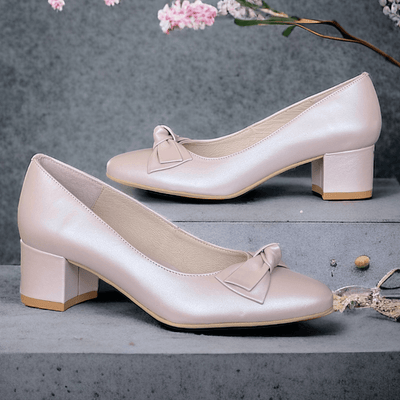 Womens Emis Ladies Bow Detail Block Heels - Pink Pearl