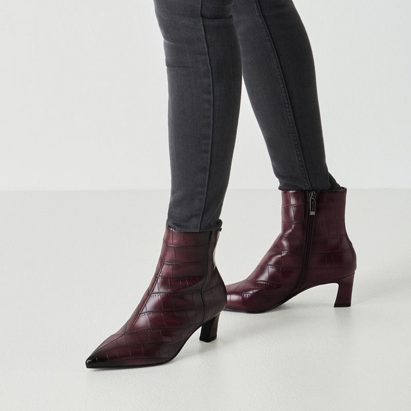 Womens Tamaris 25384 Ankle Boots - Merlot Croco