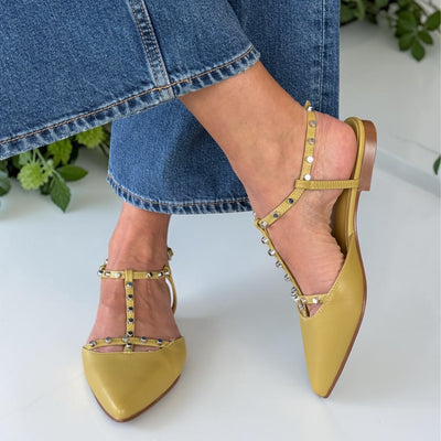 Womens Refresh 175070 T-Bar Rock Stud Ballerina Pumps - Sage