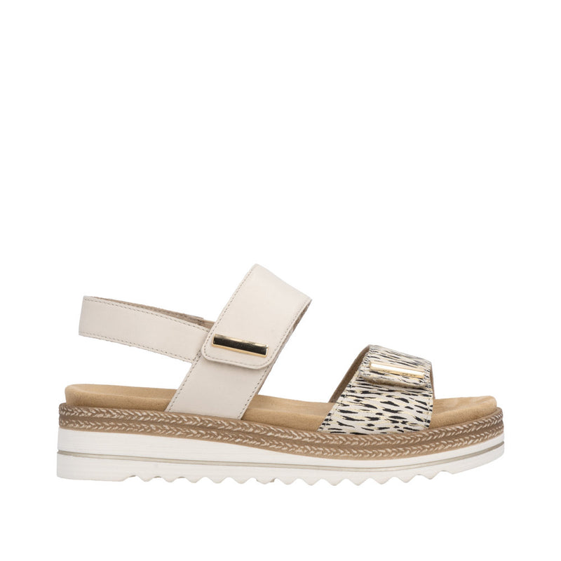 Womens Remonte D0Q59 Beige Combi Wedge Sandal - Beige Combi