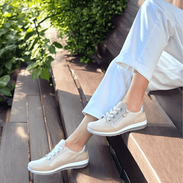 Womens Ara Osaka Side Zip Trainers - Sand