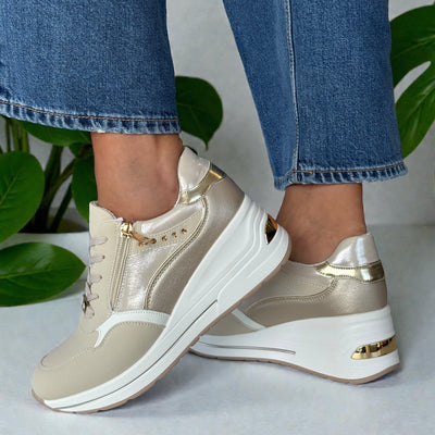 Womens Lloyd & Pryce Clohessy Wedge Side Zip Trainers - Creme Bling