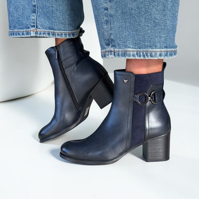 Womens Susst Suzy26 Faux Leather Ankle Boots - Navy