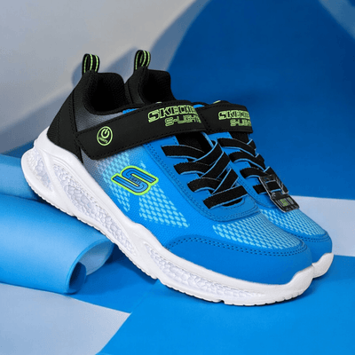 Boys Skechers Meteor - Lights Krendox Blue and Black Trainers - Blue