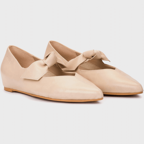 Womens Wonders A-3840 Beige Leather Bow Tie Ballerina Pumps