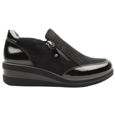 Womens Redz 6G242 Diamante Double Zip Wedge Shoes - Black