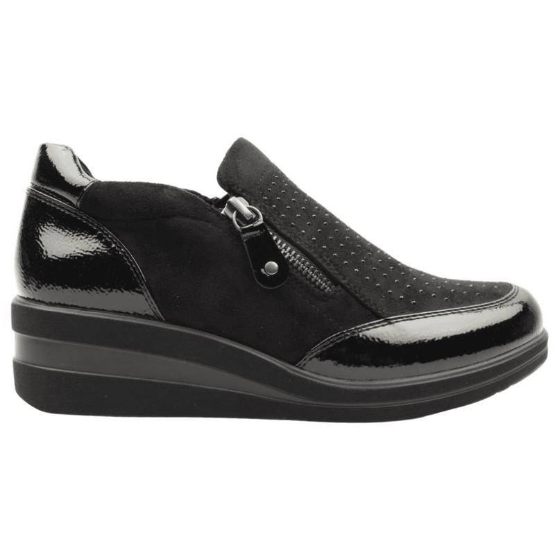 Womens Redz 6G242 Diamante Double Zip Wedge Shoes - Black