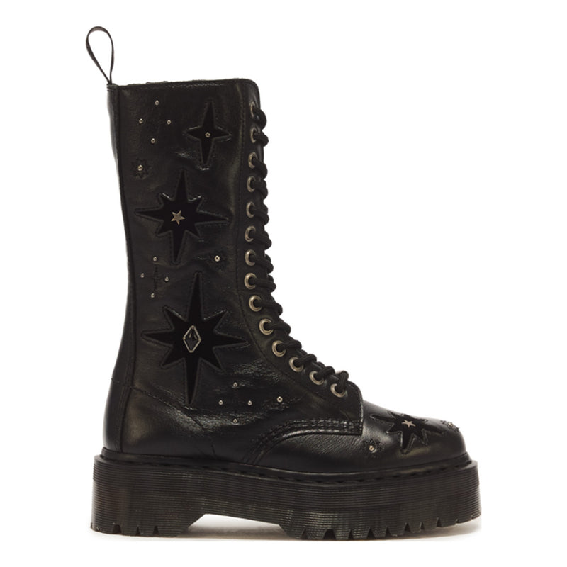 Unisex Dr. Martens 1B99 Whimsigoth Black 14 Eye Leather & Velvet Mid Boots - Black