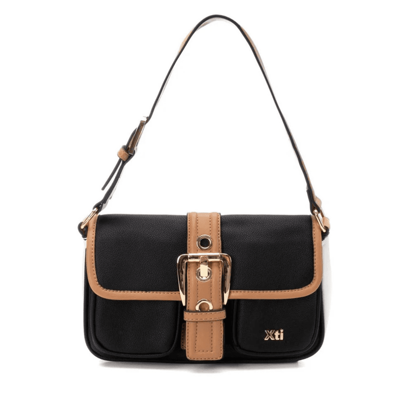 Womens Xti 184431 Black and Tan Small Shoulder Bag - Black