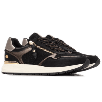 Womens Xti 144219 Black and Bronze Glitter Side Zip Trainers - Black