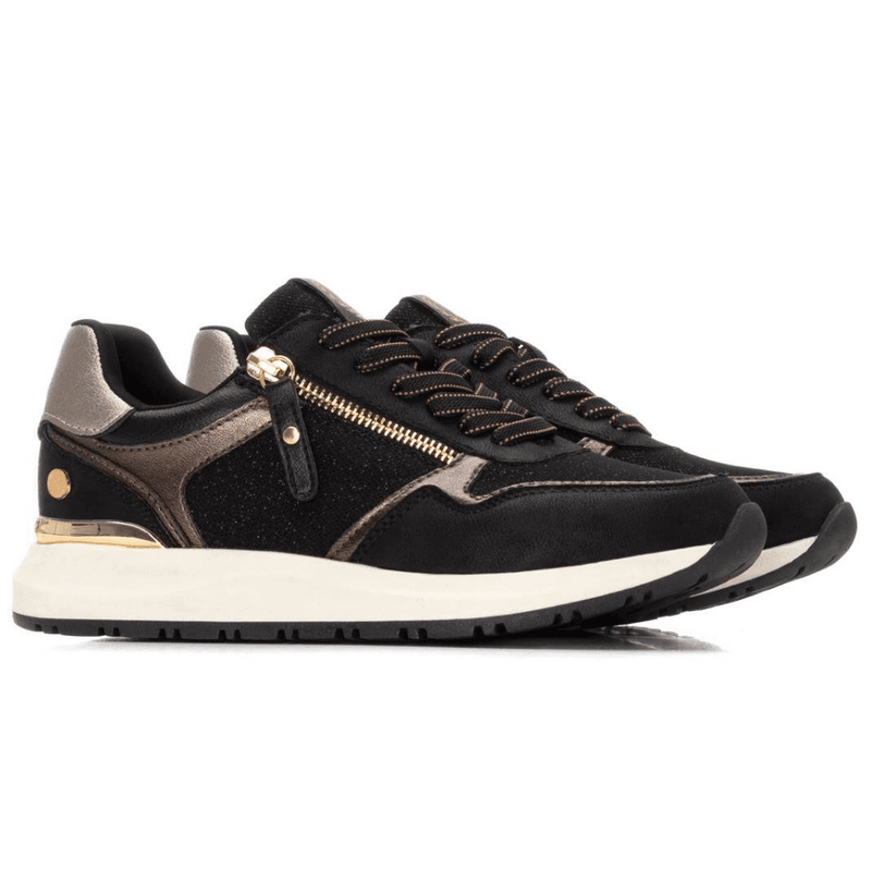 Womens Xti 144219 Black and Bronze Glitter Side Zip Trainers - Black