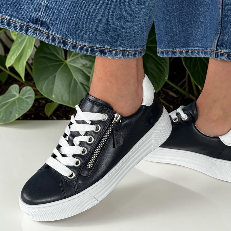 Womens Gabor Campus 66.465 Navy Side Zip Leather Trainers - Navy