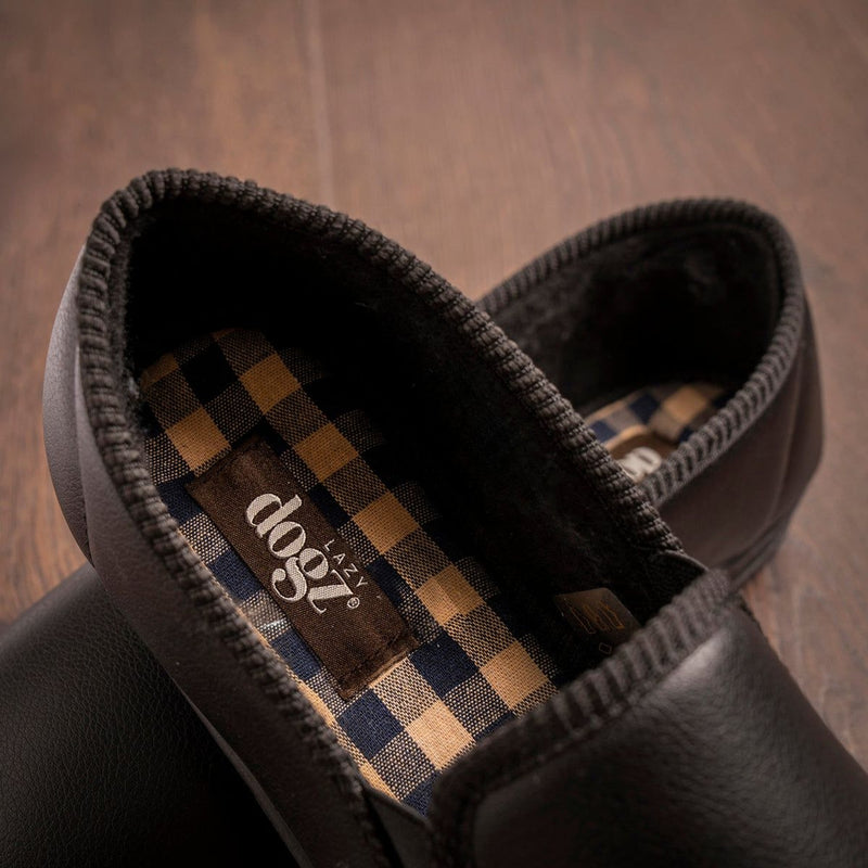 Mens Lazy Dogz Trent II Faux Leather Slippers - Black
