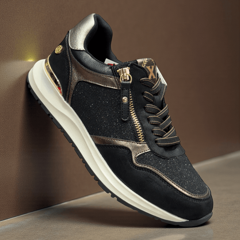 Womens Xti 144219 Black and Bronze Glitter Side Zip Trainers - Black