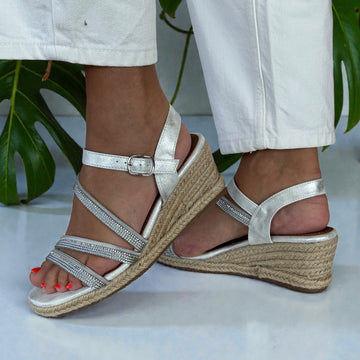 Womens Lunar Izzy  Diamante Straps Wedge Sandals - Silver