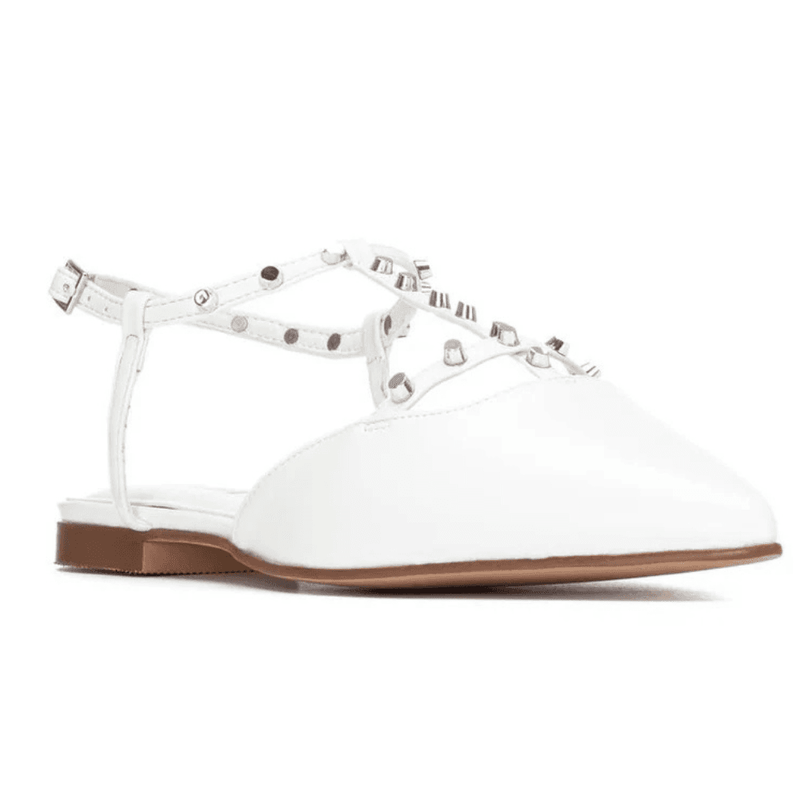 Womens Refresh 175070 T-Bar Rock Stud Ballerina Pumps - White