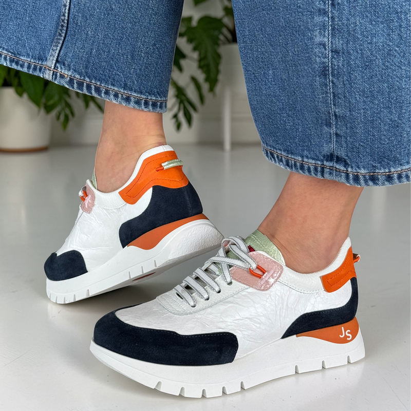 Womens Jose Saenz 2287 White Navy & Orange Trainers | Millars Shoe