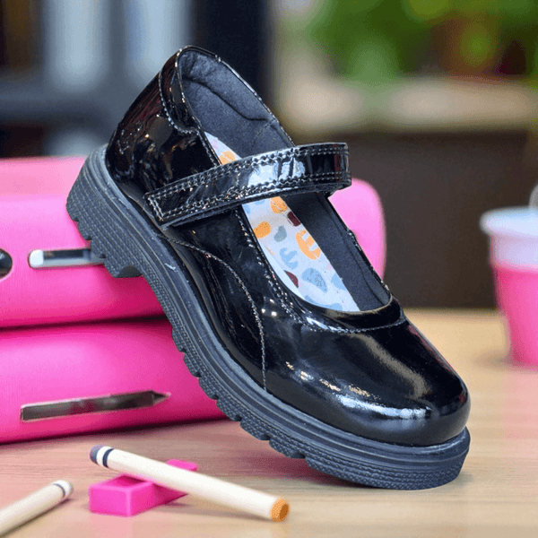 Hush Puppies Tally Junior Girls Mary-Jane School Shoes - Black Patent