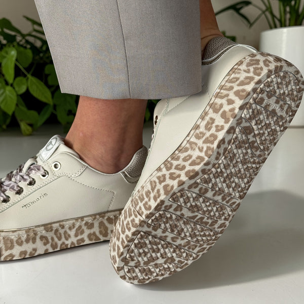 Womens Tamaris 23751 Off White with Leopard Sole Trainers - Off White