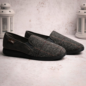 Mens Lazy Dogz Harrison II Tweed Slippers - Grey