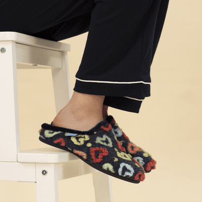 Womens Lunar Valentine Heart Mule Slippers - Navy
