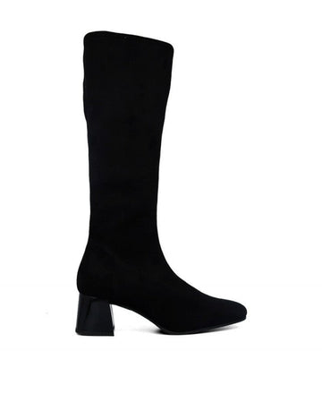 Womens Miss Elastic 75435 Negro Suede Stretch Long Boots - Negro