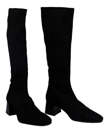 Womens Miss Elastic 75435 Negro Suede Stretch Long Boots - Negro