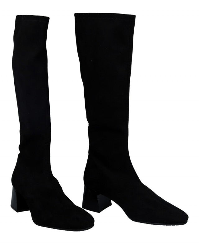 Womens Miss Elastic 75435 Negro Suede Stretch Long Boots - Negro