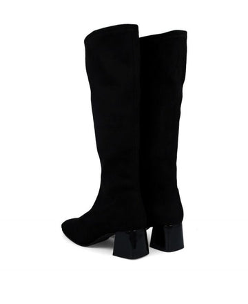 Womens Miss Elastic 75435 Negro Suede Stretch Long Boots - Negro
