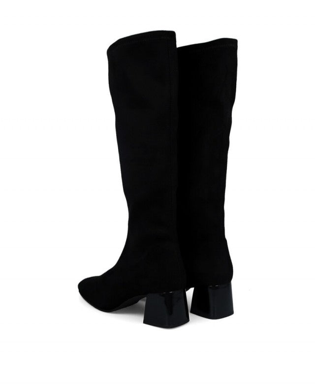 Womens Miss Elastic 75435 Negro Suede Stretch Long Boots - Negro