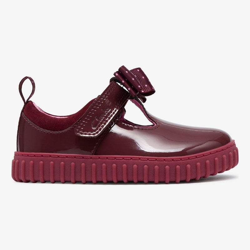 Girls AW26 Clarks Cove Bow Velcro Casual Shoes - Burgundy Patent
