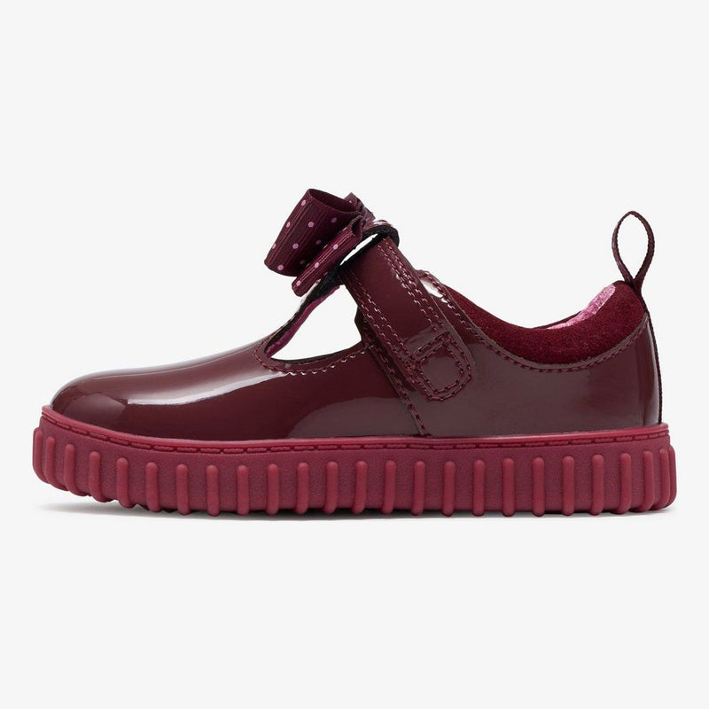Girls AW26 Clarks Cove Bow Velcro Casual Shoes - Burgundy Patent