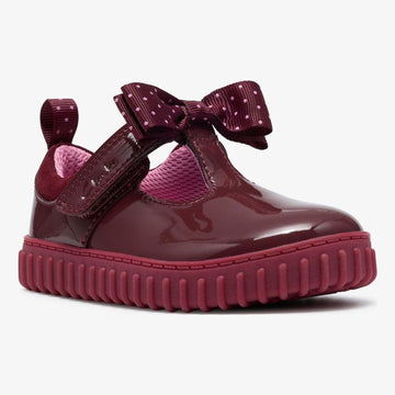 Girls AW26 Clarks Cove Bow Velcro Casual Shoes - Burgundy Patent