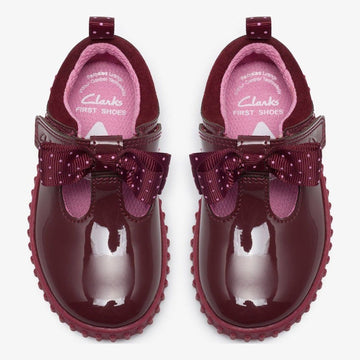 Girls AW26 Clarks Cove Bow Velcro Casual Shoes - Burgundy Patent