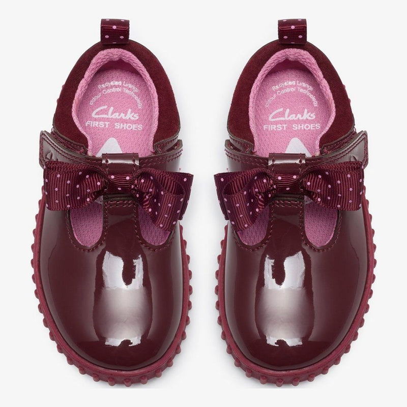Girls AW26 Clarks Cove Bow Velcro Casual Shoes - Burgundy Patent